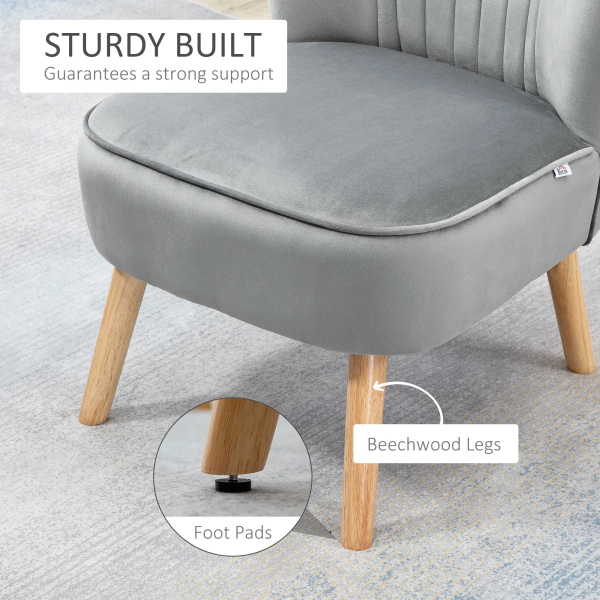 Velvet Feel Accent Chair Ottoman TubSeat Padding Wood Legs by HOMCOM