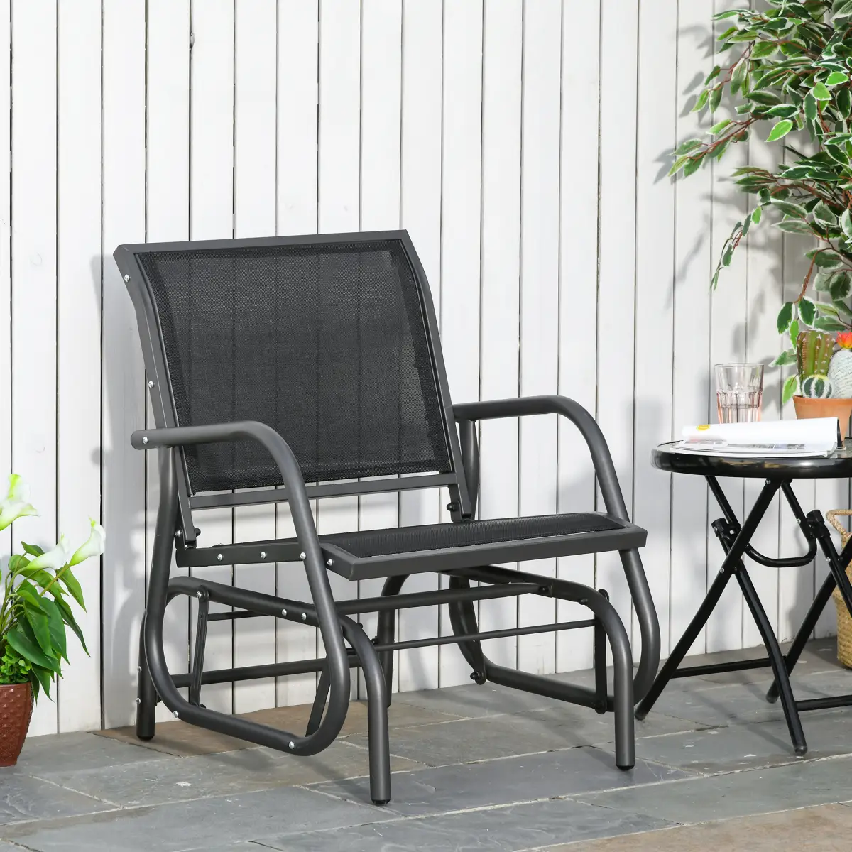 Unbranded Outdoor Gliding Swing Chair Garden Seat w/ Mesh Seat Curved Back Steel Frame - Hammocks