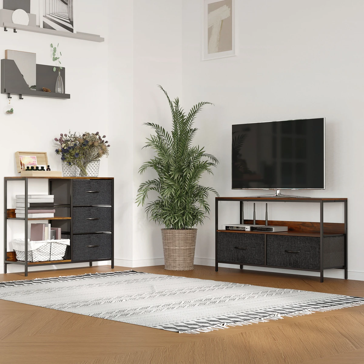 HOMCOM Durable Chest Dresser with 3 Drawers, Shelves, and Metal Frame for Home Organization Solutions by Homcom