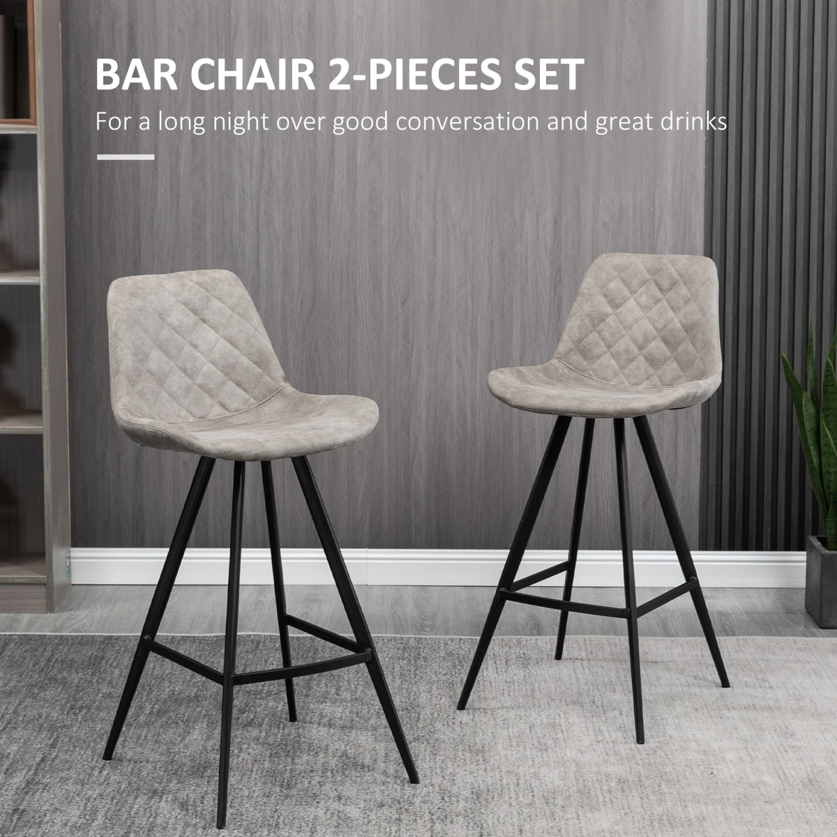 HOMCOM Set Of 2 Bar Stools Vintage Microfiber Cloth Tub Seats Padded Steel Grey by HOMCOM