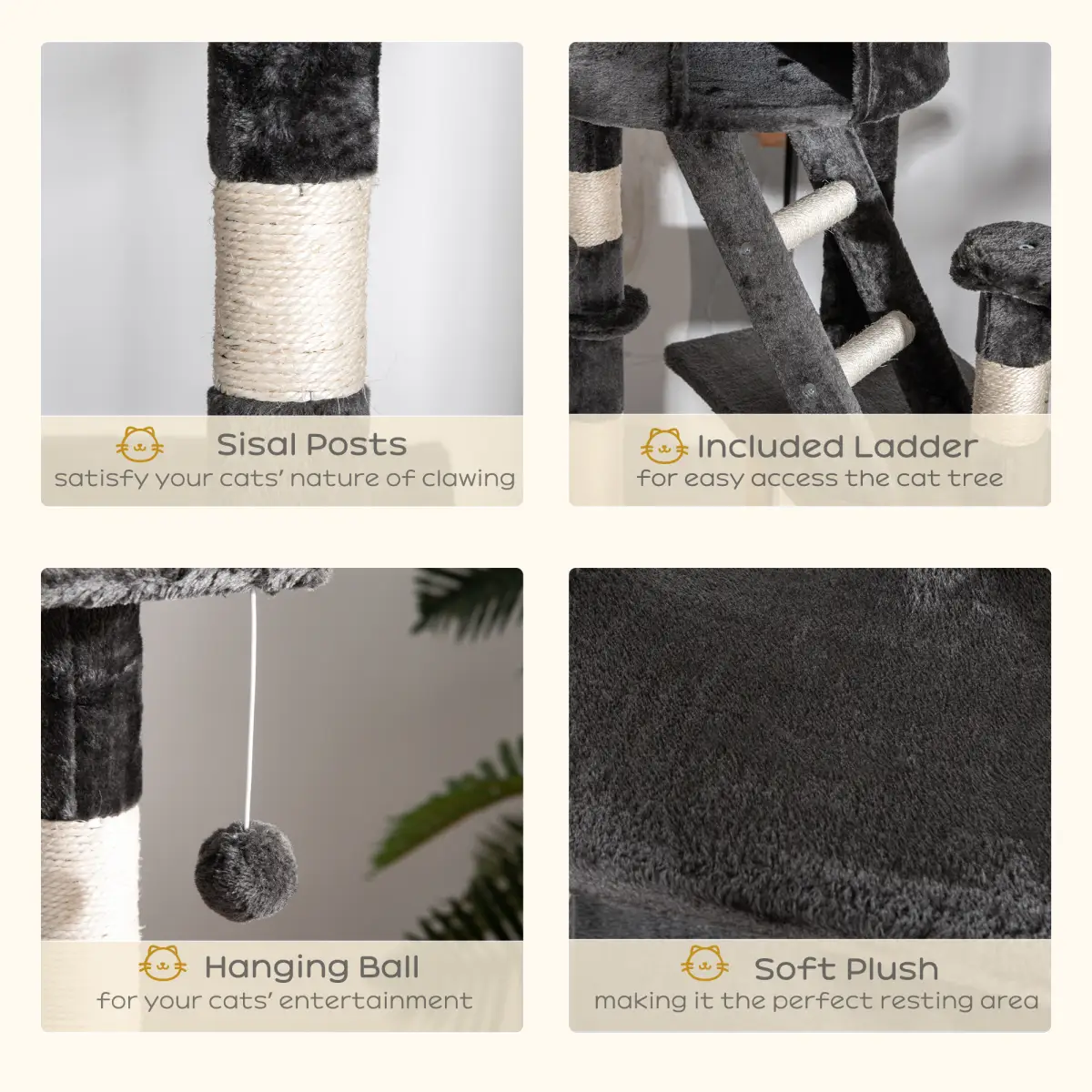 PawHut PawHut 240-260cm Floor to Ceiling Cat Tree with Scratching Posts - Dark Grey - Cat Tree