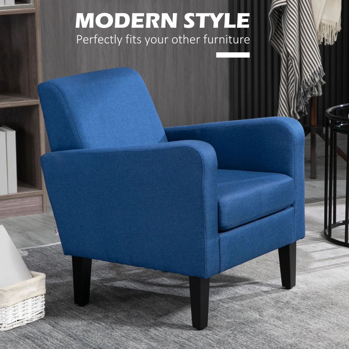 HOMCOM HOMCOM Armchair Compact With Rubber Wood Legs Bedroom Blue - Armchair