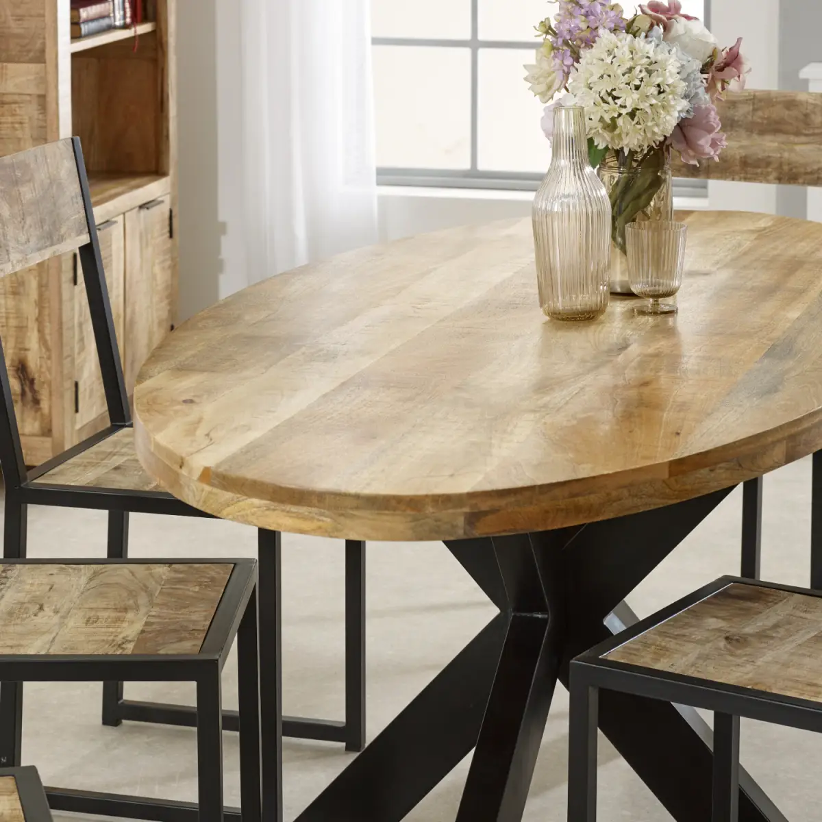 Indian Hub Surrey Solid Wood & Metal Oval Dining Table 6-8 Seater - Dining Table