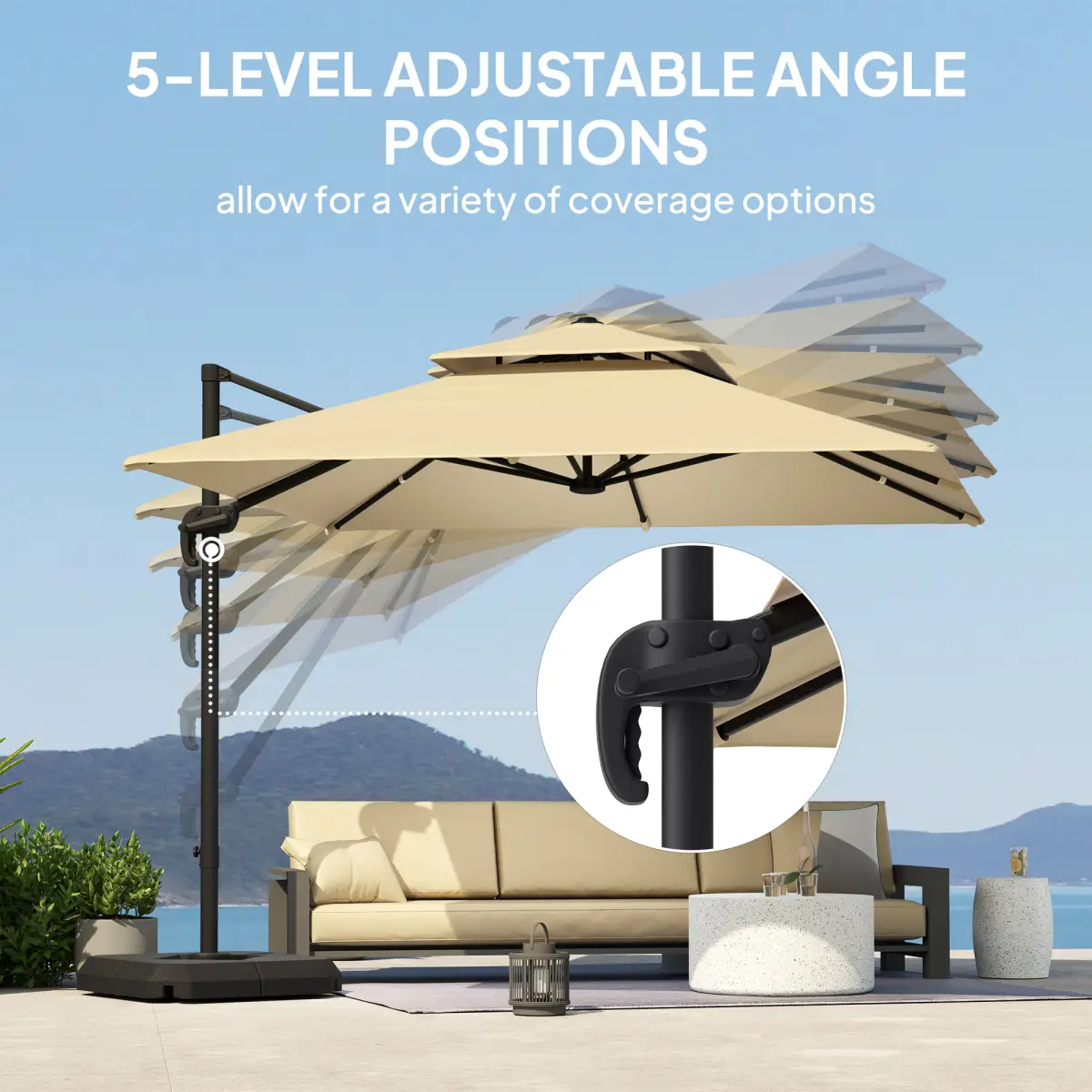 Outsunny Outsunny 360° Cantilever Parasol Roma Umbrella w/ Base Weights, Khaki - Parasol