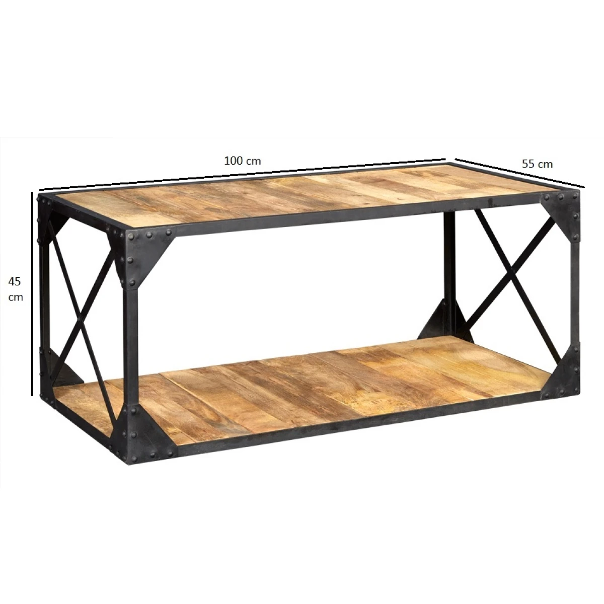 Indian Hub Ascot Industrial Coffee Table 48W X 20D X 18H Reclaimed Wood Top Handcrafted Living Room Decor - Coffee Table