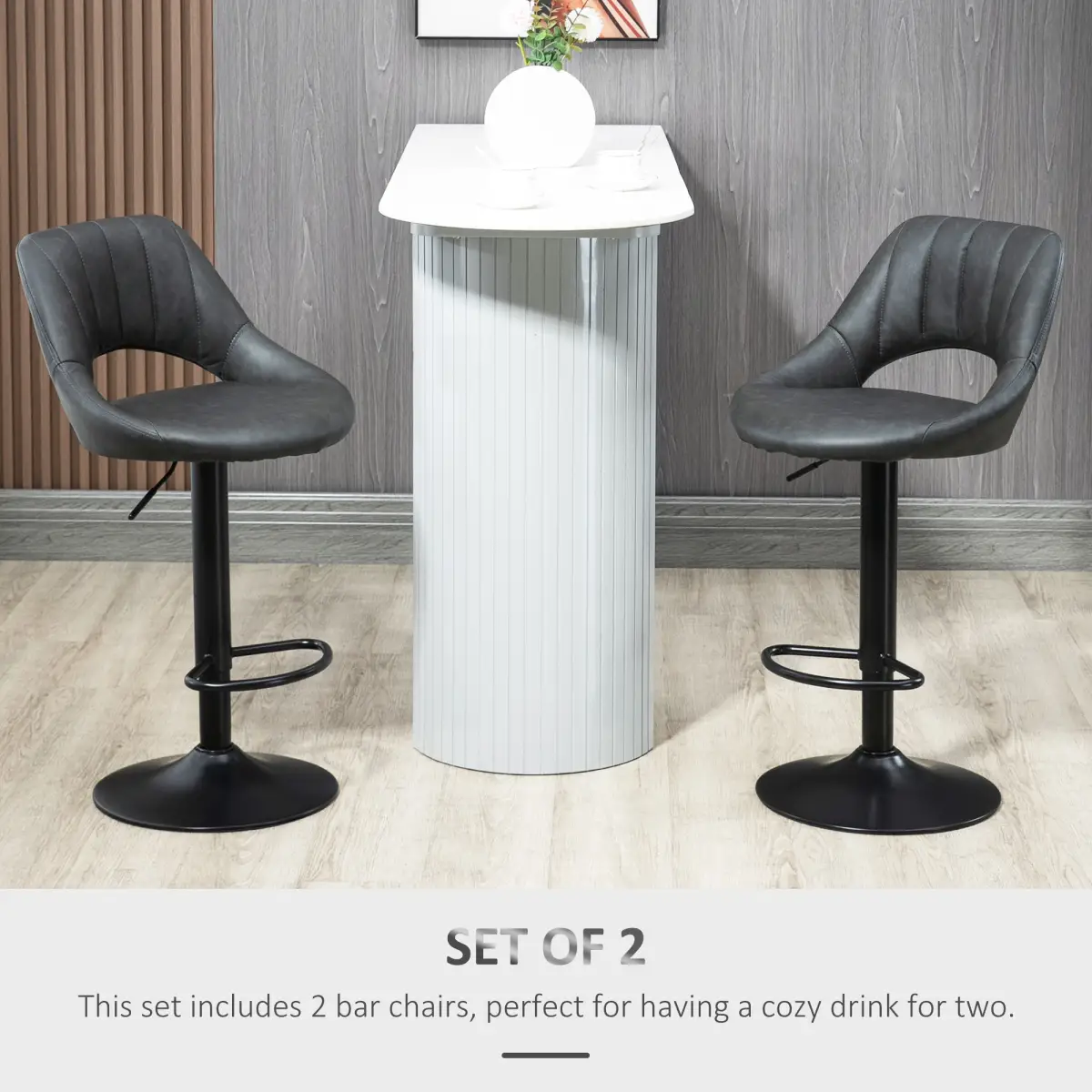 HOMCOM Barstools Set of 2 Adjustable Swivel Height PU Leather Counter Chairs Footrest - Bar Stool