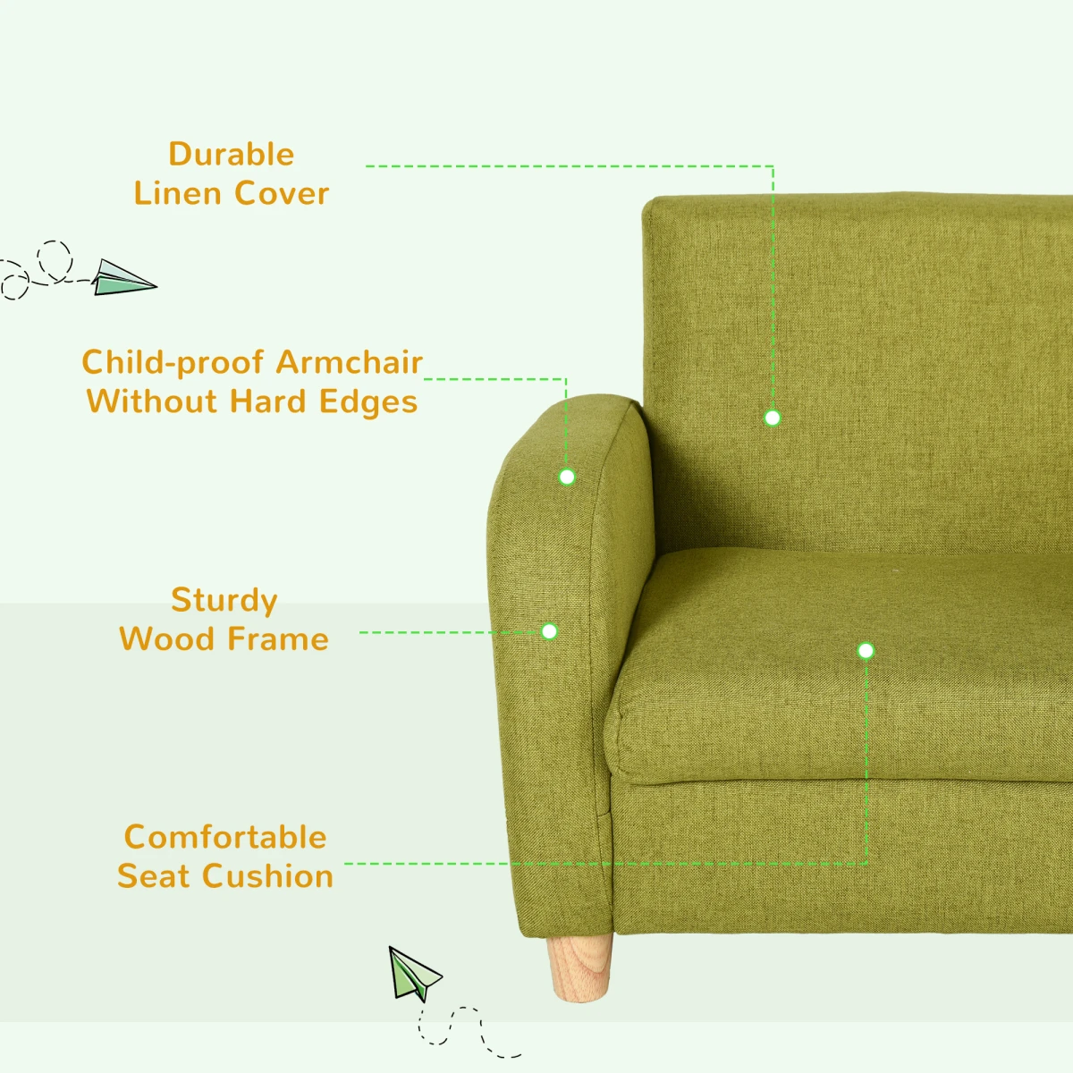 HOMCOM Armchair Wood Frame Padded Seat For Kids Bedroom - Armchair