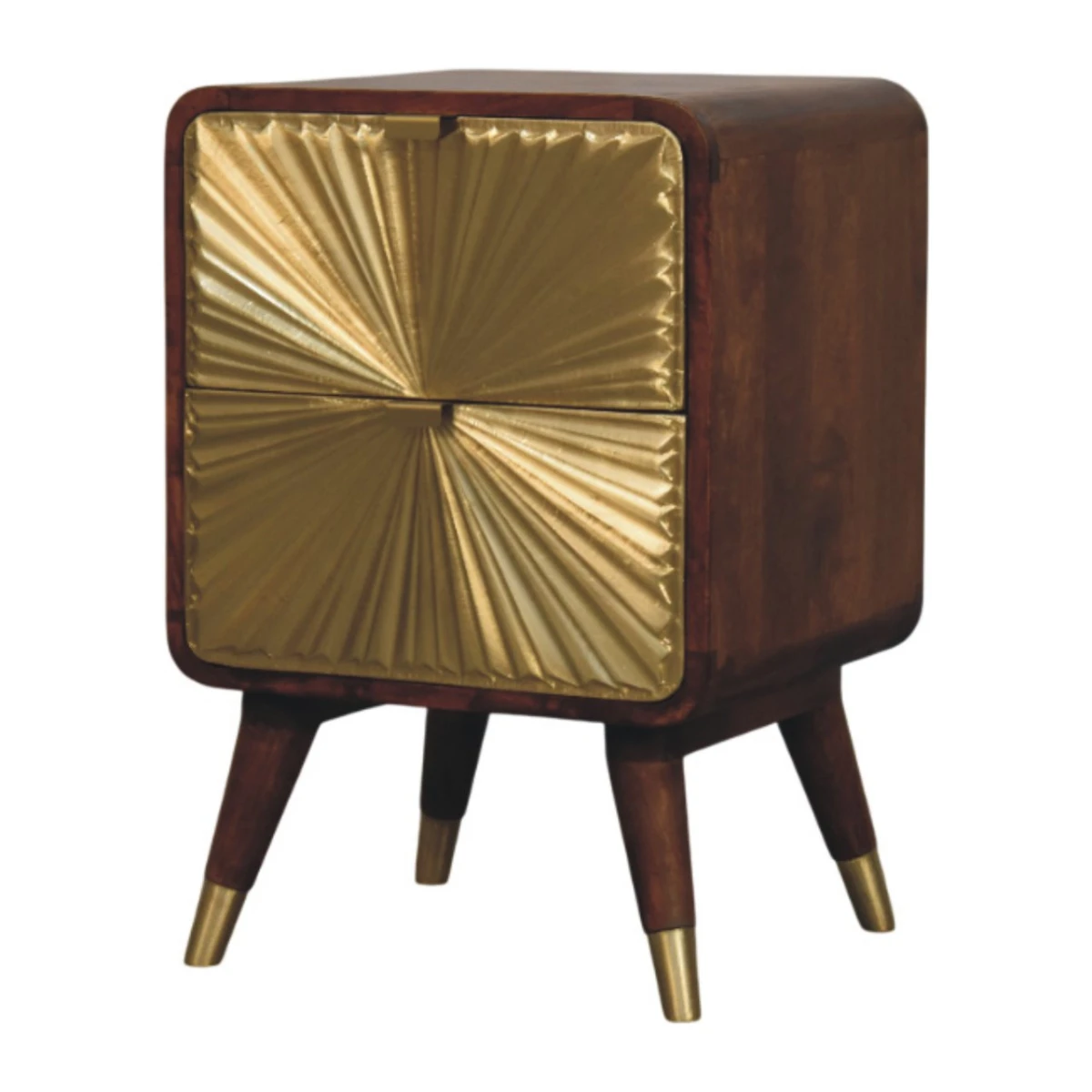 Artisan Nightstand Compact Mango Wood Brass Sunburst Front Two Drawer Bedroom Decor by Artisan Furniture