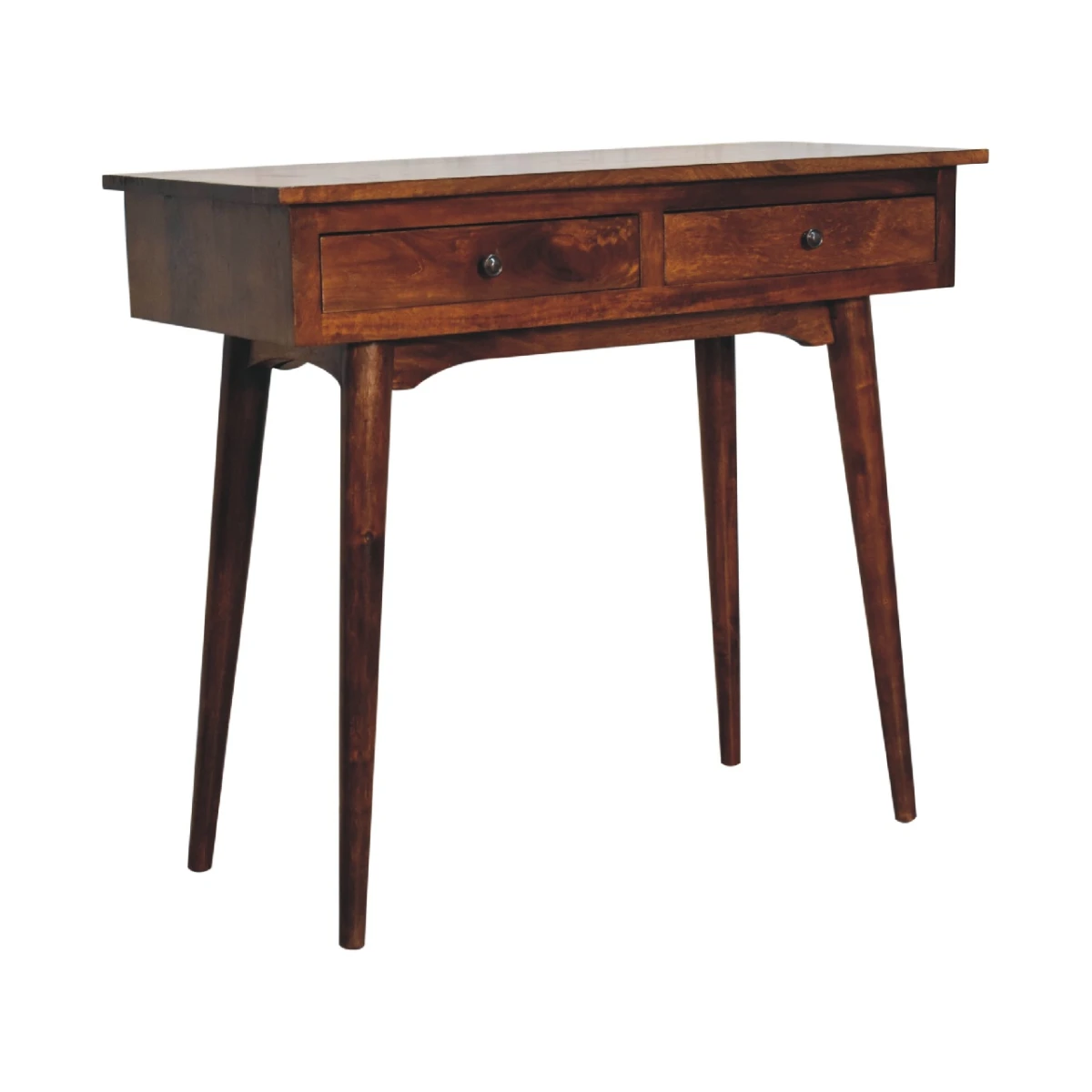 Artisan Furniture Artisan Console Table Compact Solid Mango Wood Two Drawer Chestnut Finish For Hallways - Console Table