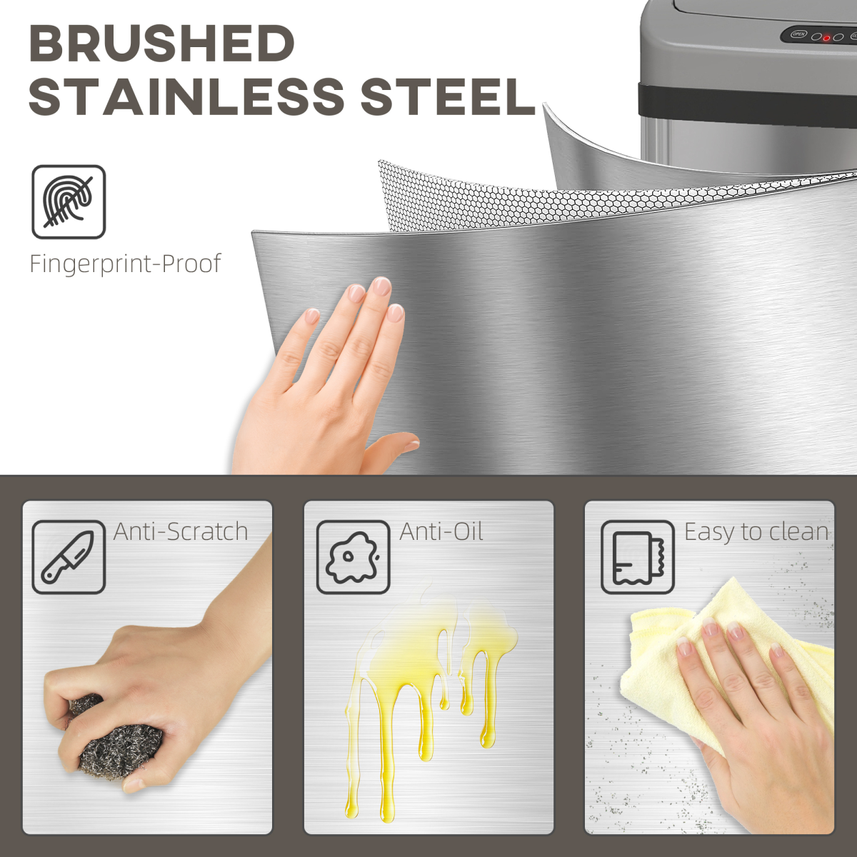HOMCOM 48L Sensor Bin, Stainless Steel Kitchen Bin with Automatic Close - from HOMCOM