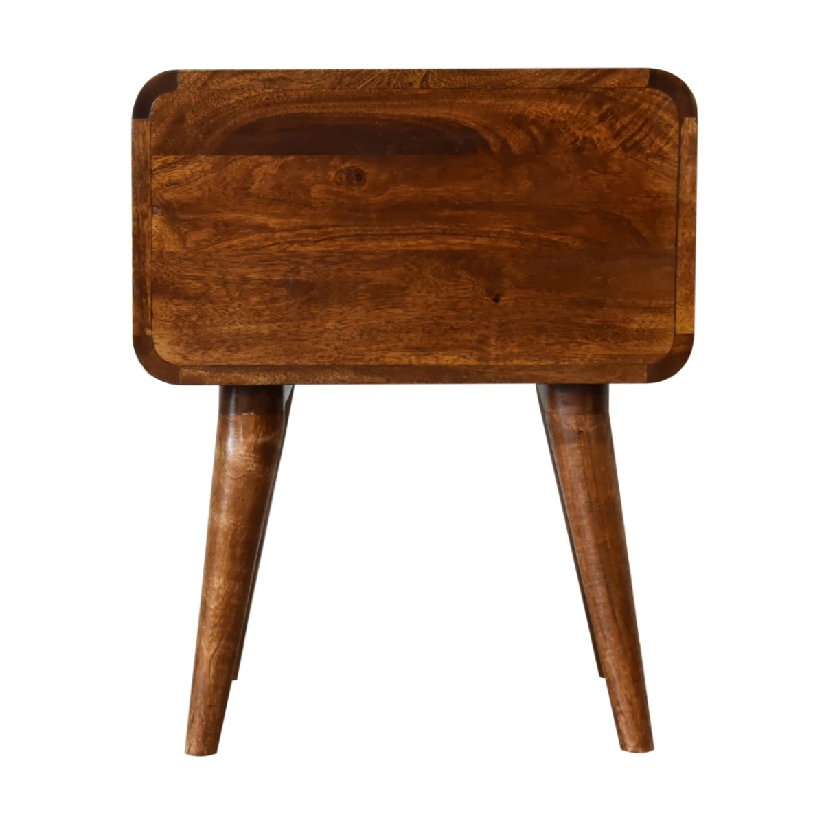 Artisan Bedside Table Compact Nightstand Solid Mango Wood 2 Drawers Curved Chestnut Finish for Bedroom Decor by Artisan Furniture