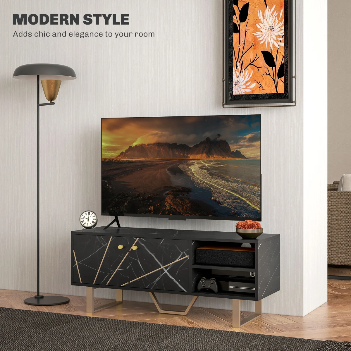 HOMCOM HOMCOM TV Unit Black Marble With Storage For Living Room - TV Unit
