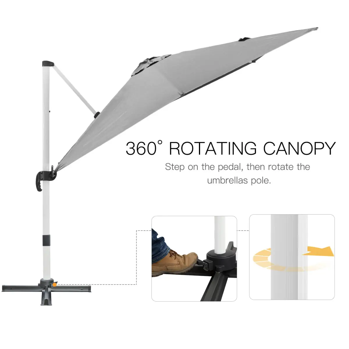 Outsunny 3 x 3(m) Cantilever Roma Parasol Garden Umbrella with Cross Base Grey - Parasol
