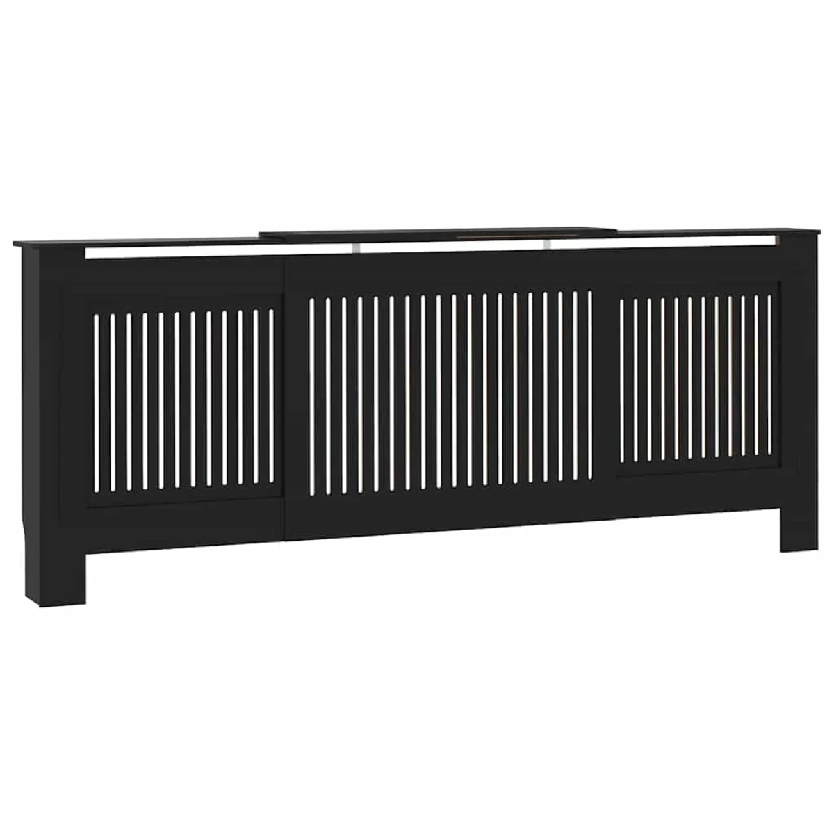 VidaXL Radiator Cover 142-205 cm Wide 20.5x81.5 cm Black Slatted Front 2-Piece for Living Rooms by vidaXL
