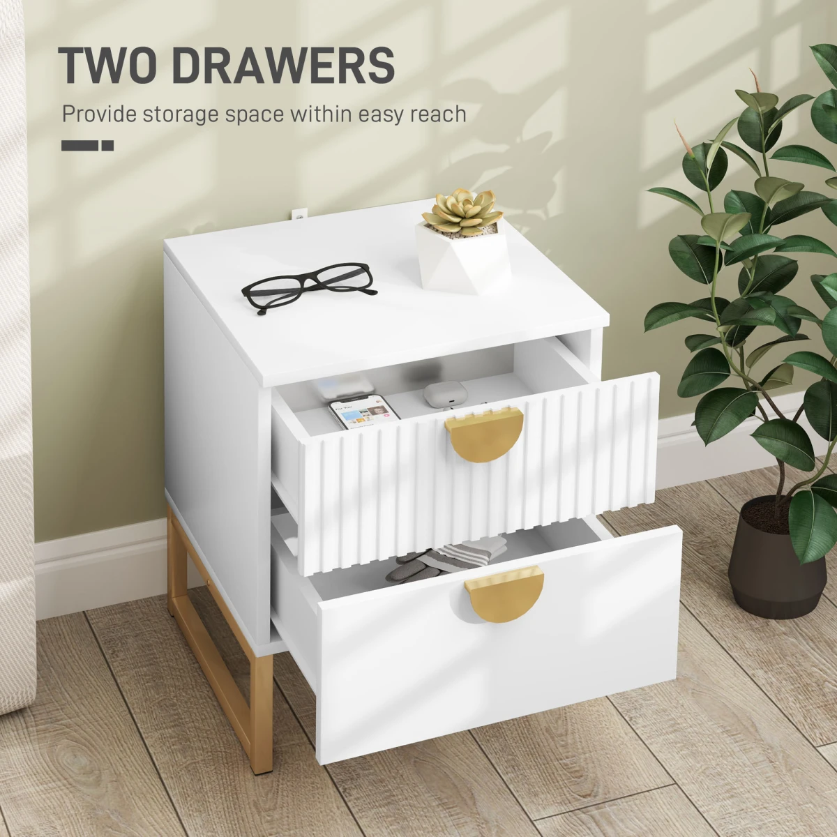 HOMCOM Bedside Table 60x40x50cm Anti Tip Bedroom by HOMCOM