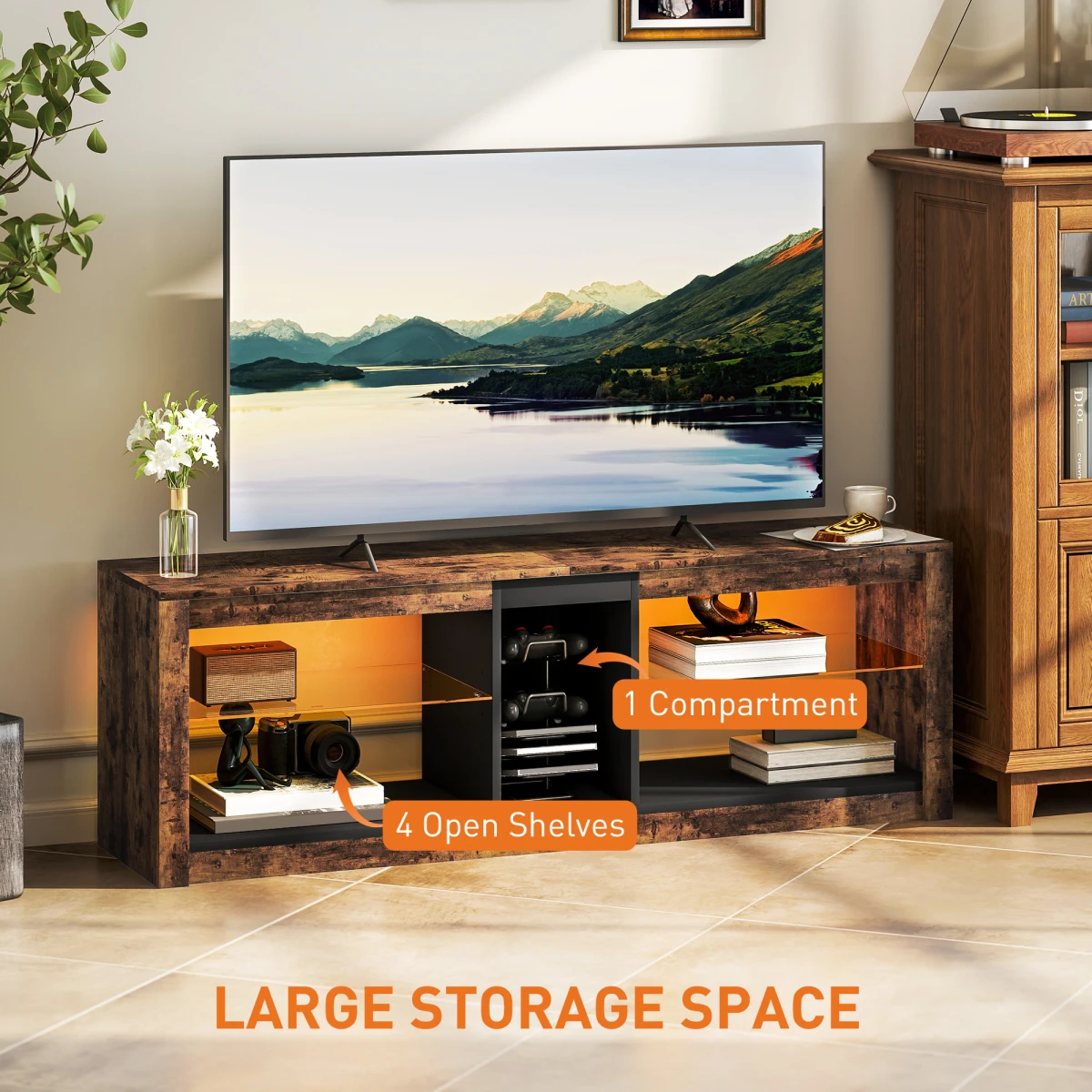 HOMCOM TV Stand 140cm Top LED Lights Living Room Unit by HOMCOM