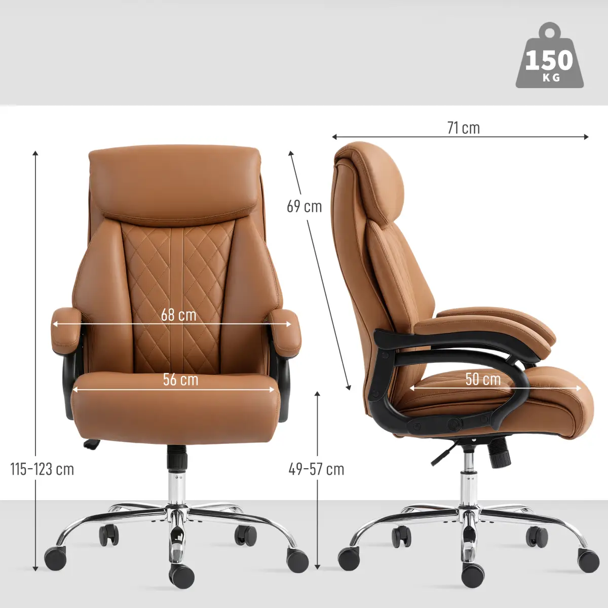 N/A Ergonomic Office Chair Premium, Height 115-123 cm, Tilt Function, 13 cm Seat, 16 cm Back Cushion, Large PU Wheel Base - Office Chair
