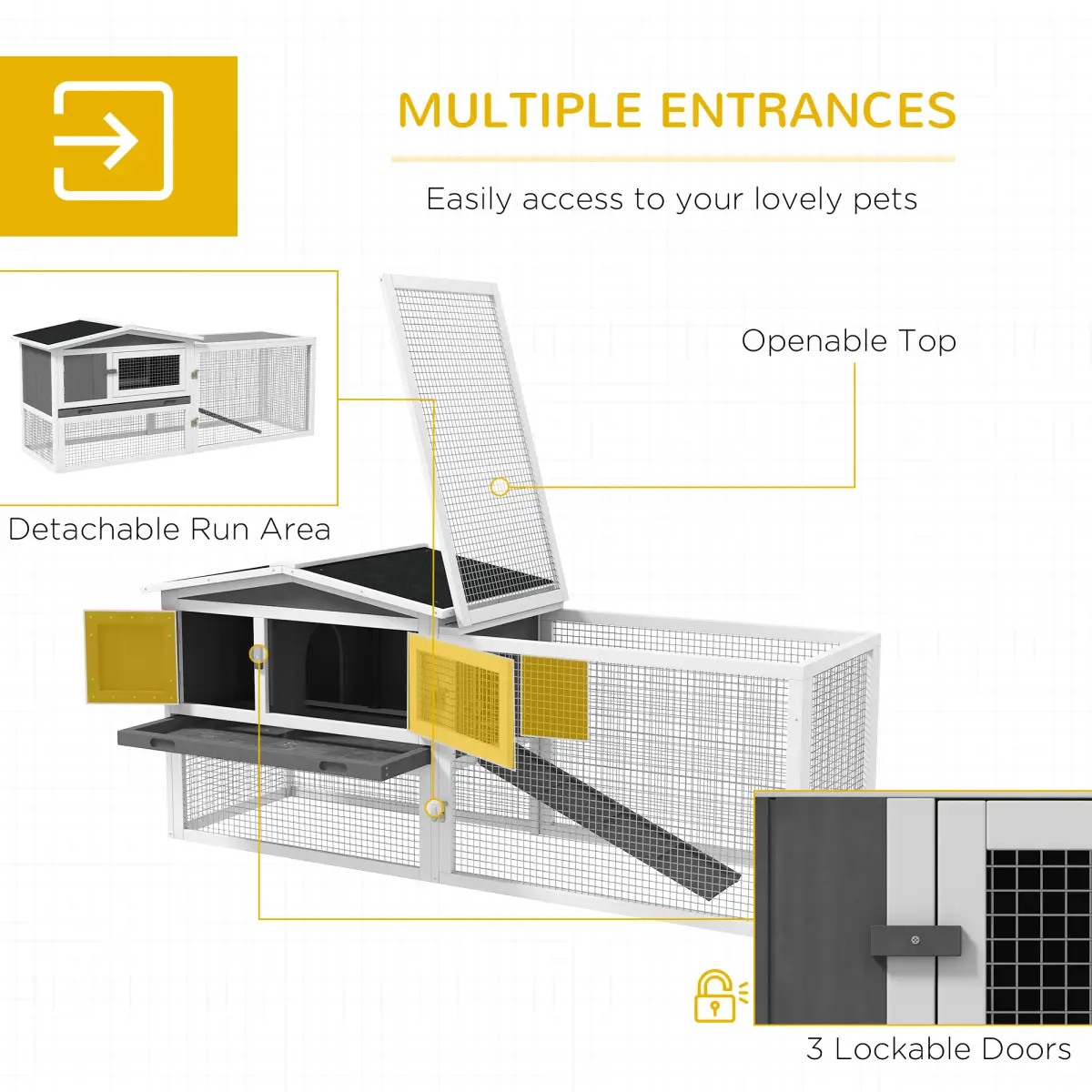 PawHut PawHut Rabbit Hutch and Run Outdoor w/ Sliding Tray Hay Rack Ramp, 156x58x68cm - Rabbit Hutch