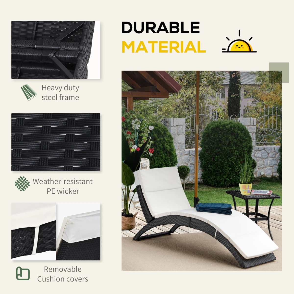 Premium Rattan Sun Lounger Large Ergonomic Cushion Outdoor - Sun Lounger