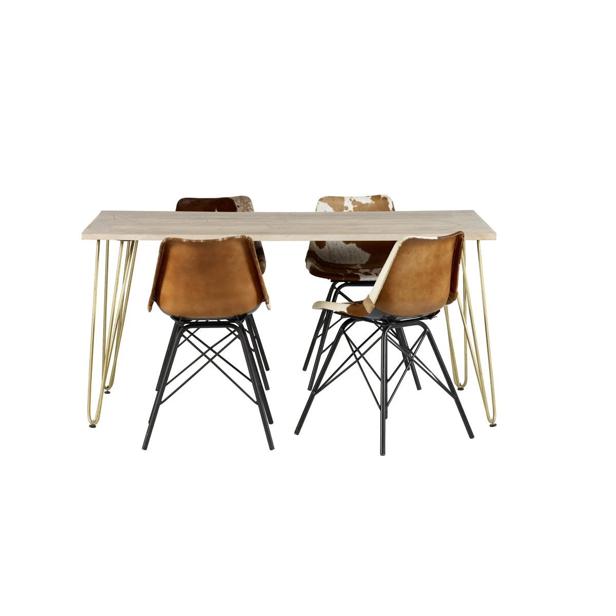 Indian Hub Premium Dining Table Light Gold Metal Inlay Angled Legs - Dining Table