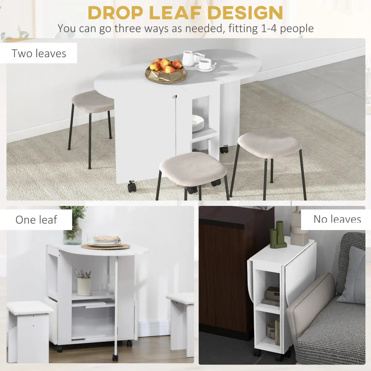 HOMCOM HOMCOM Folding Dining Table for Small Spaces with 2-tier Shelves White - Dining Table