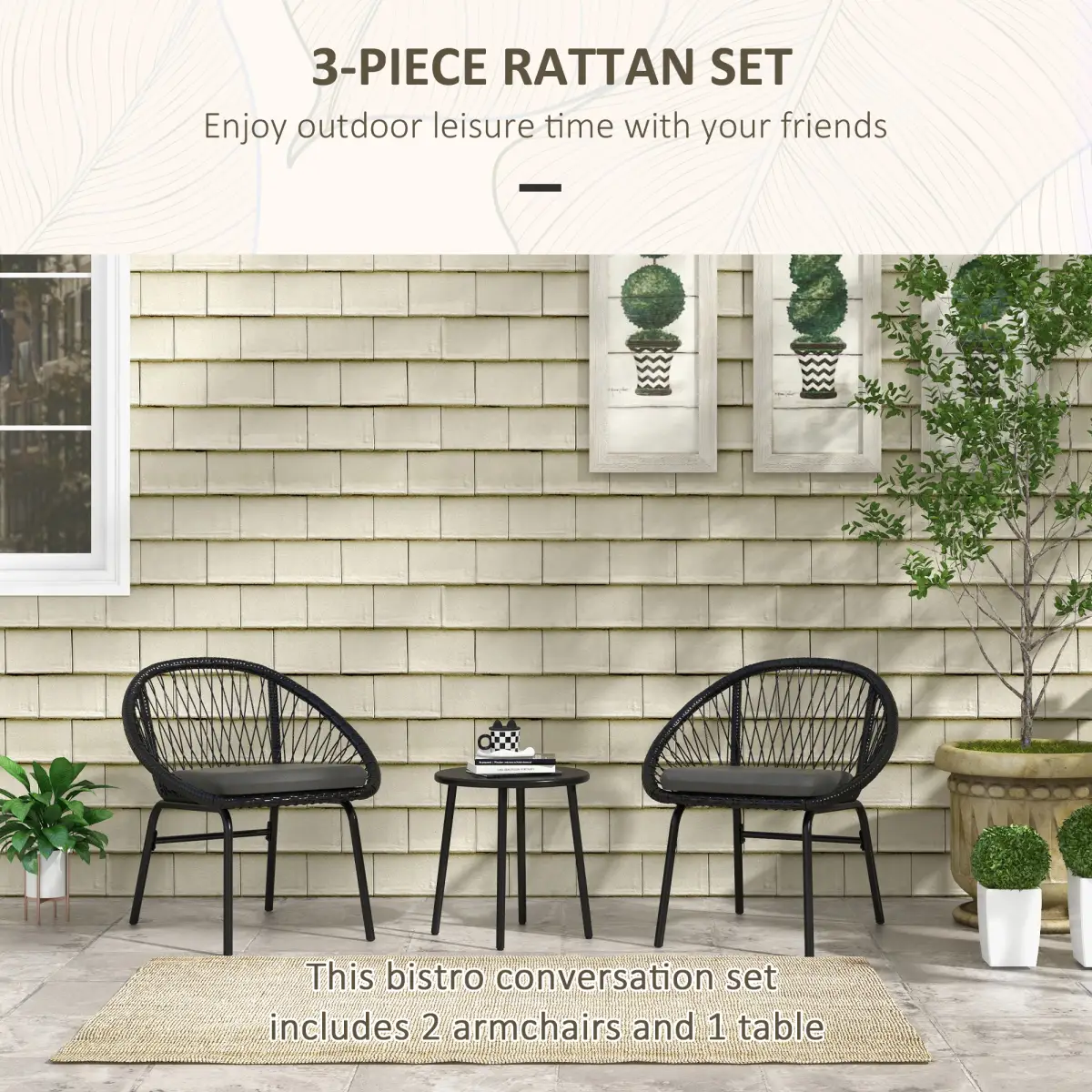 Outsunny Outsunny 3 Piece Garden Furniture Set, Bistro Set w/ 2 Chairs & 1 Coffee Table - Garden Set