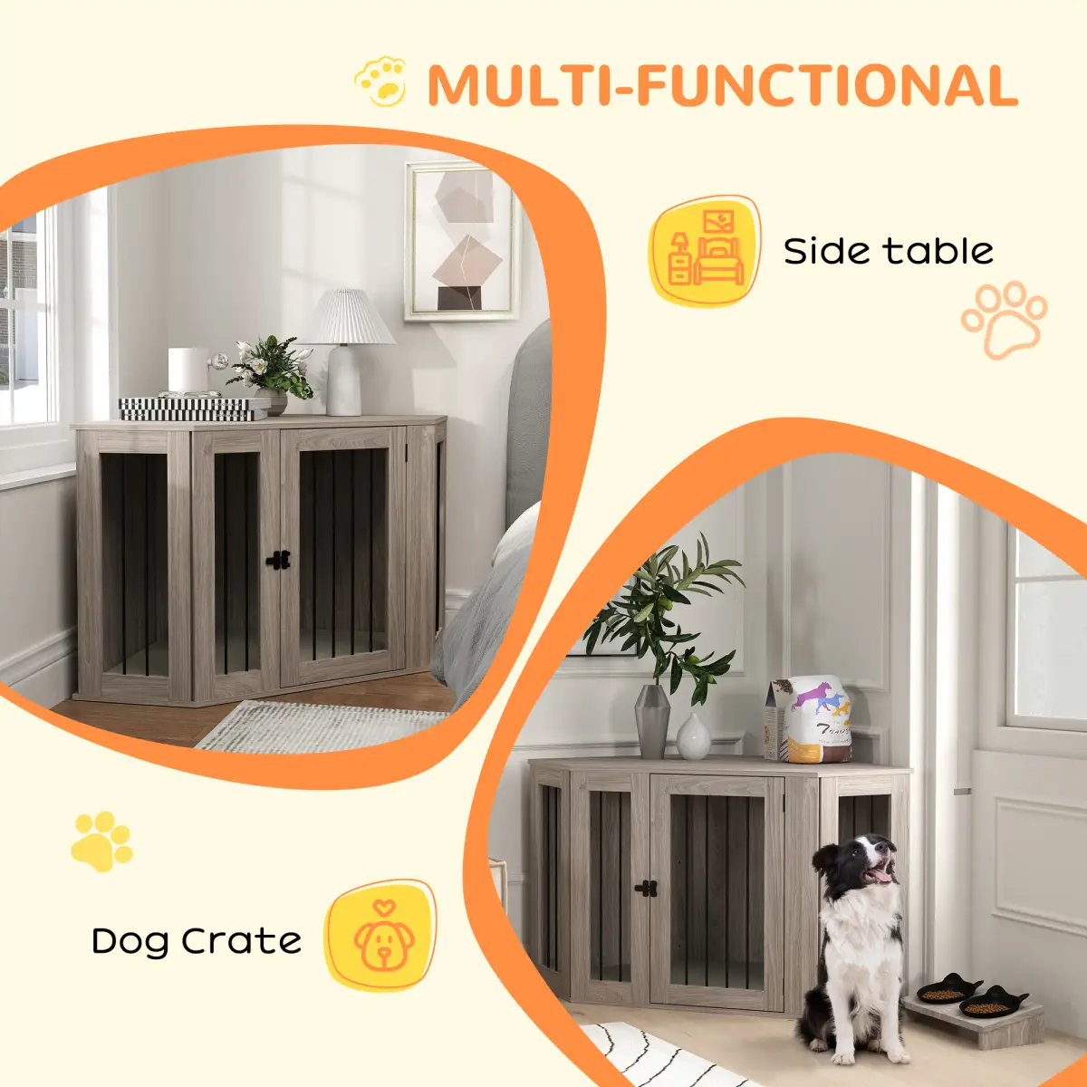 PawHut PawHut Dog Crate Furniture for Large Dogs w/ Cushion, Door - Walnut Brown - Dog Crate