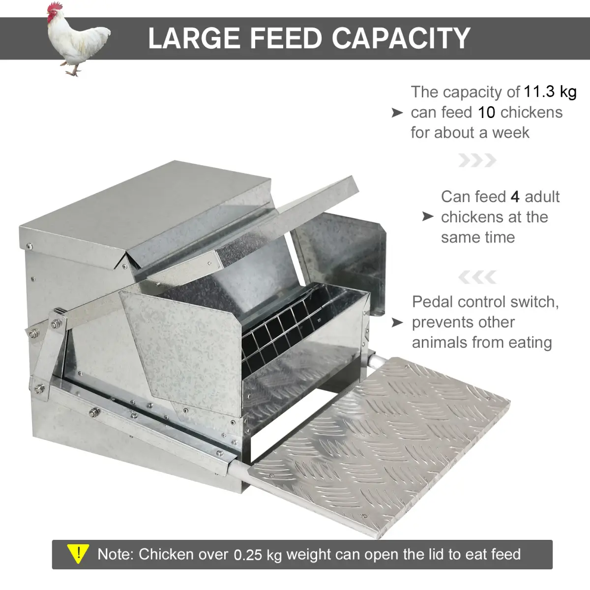 Pawhut Automatic Chicken Feeder Galvanized Steel Poultry Feeders, 11.5kg of Feeds - Chicken Coop