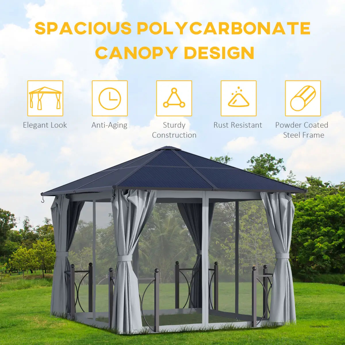 Outsunny 3m x 3m Outdoor Aluminium Alloy Gazebo w/ Curtains Dark Grey - Gazebos