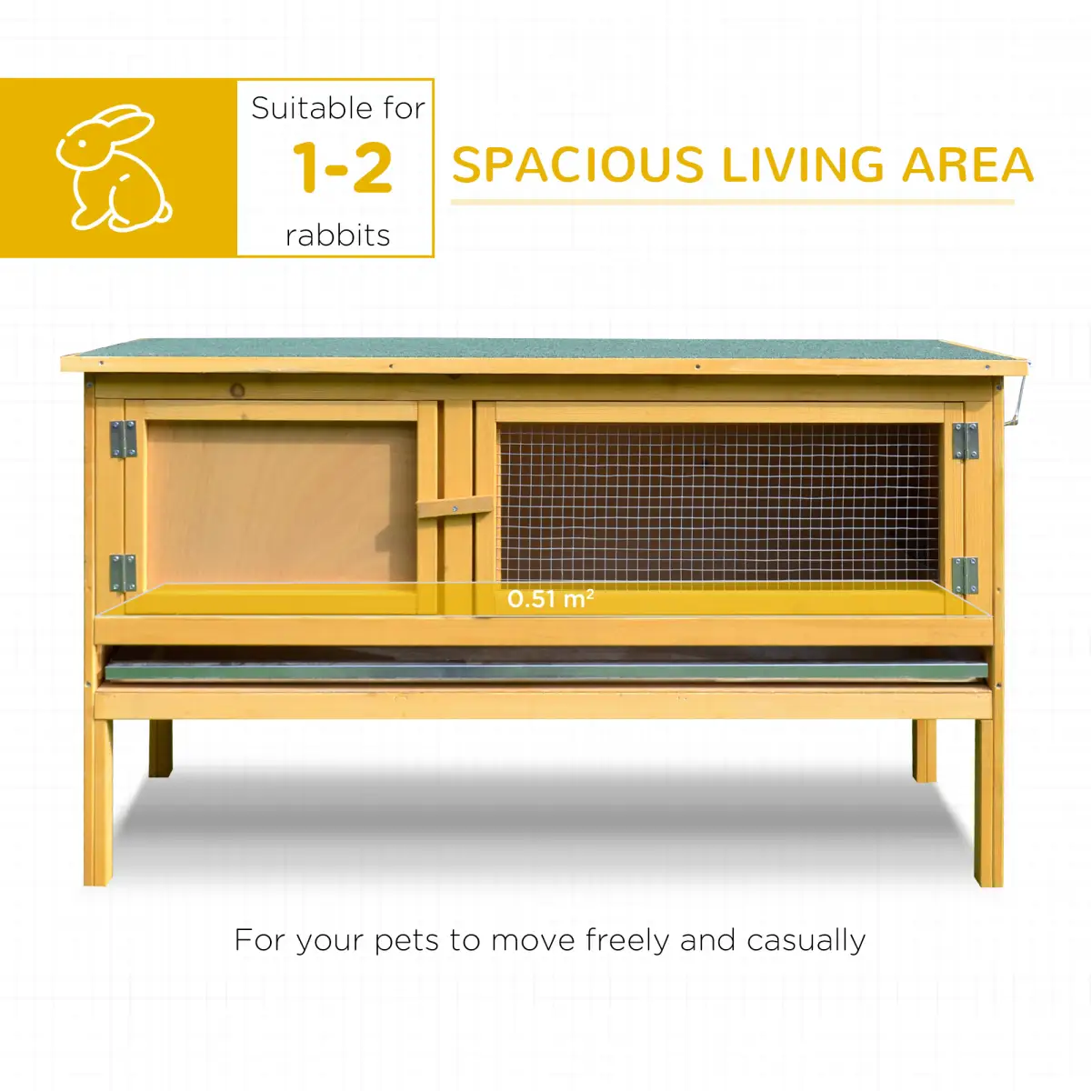 PawHut Wooden Rabbit Hutch Bunny Cage Outdoor Small Animal House w/ Hinged Top - Rabbit Hutch