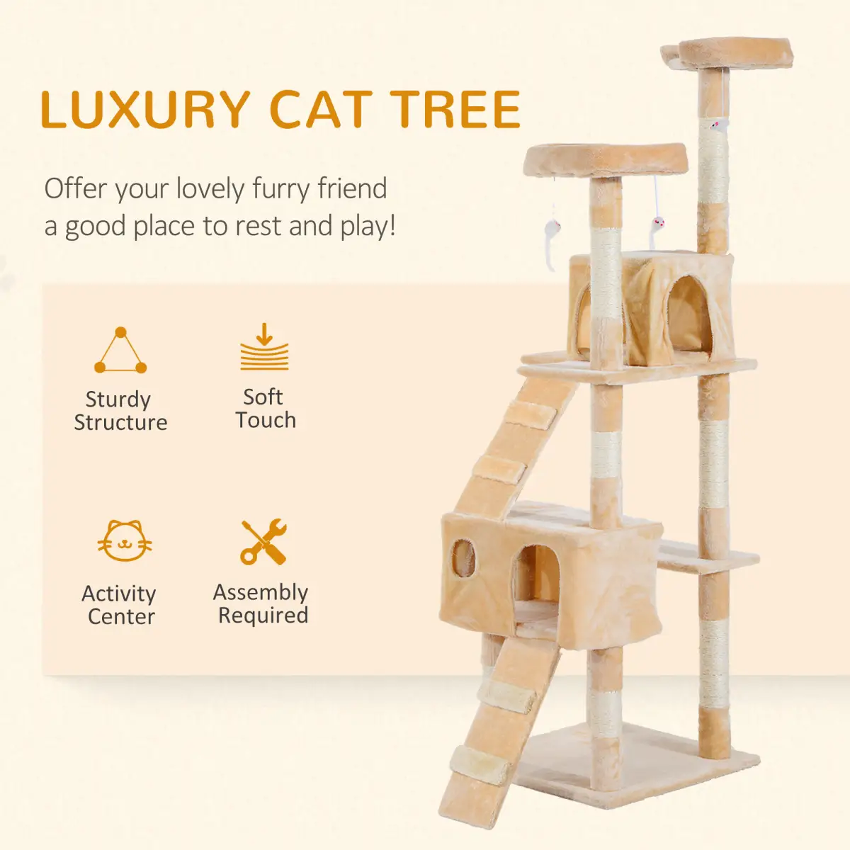 Pawhut Cat Tree Kitty Activity Play Center Scratching Scratcher House Furniture 170CM - Cat Tree