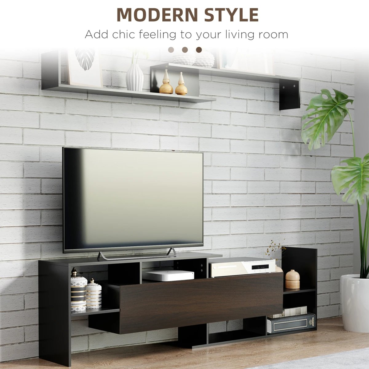 HOMCOM TV Cabinet Open Shelves Concealed Storage Living Room by Homcom