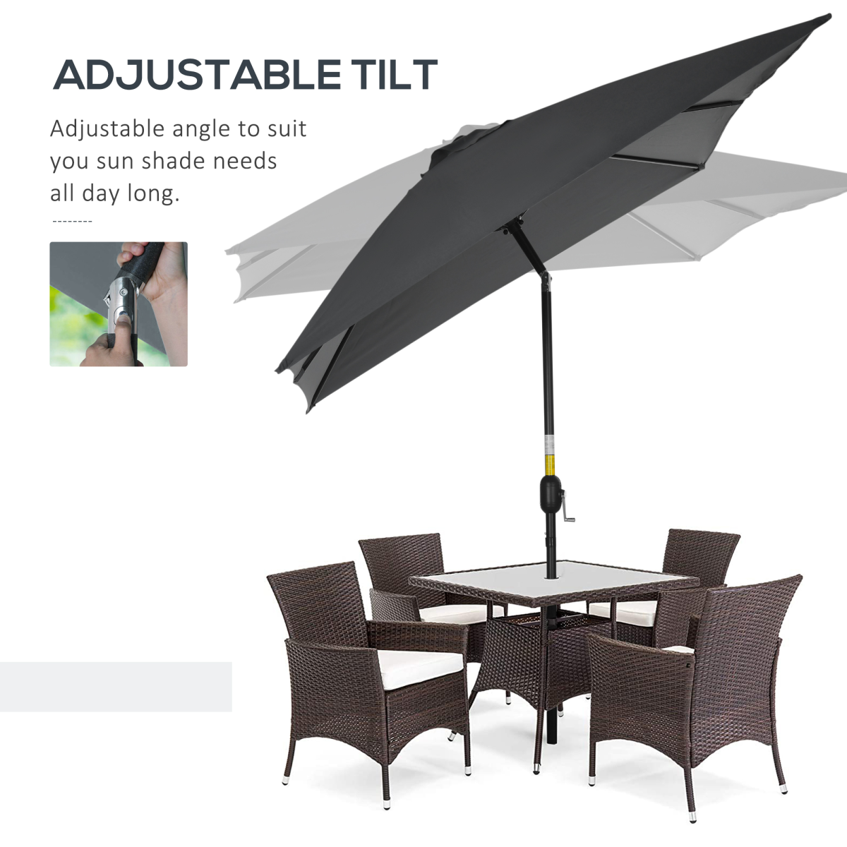 Outsunny Outsunny 3x2m Patio Parasol Canopy Tilt Crank 6 Ribs Sun Shade Garden Black - Parasol