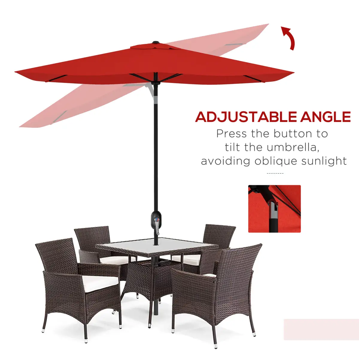 Outsunny Outsunny 2 x 3(m) Garden Parasol Rectangular Market Umbrella w/ Wine Red - Parasol
