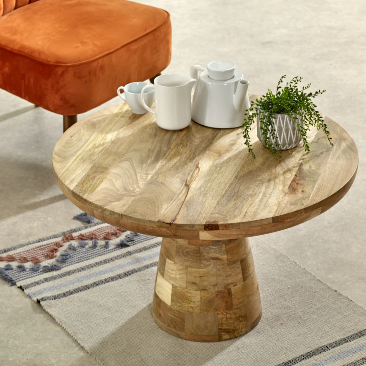 Indian Hub Surrey Mango Wood Round Table Eco Handmade Decor - Coffee Table