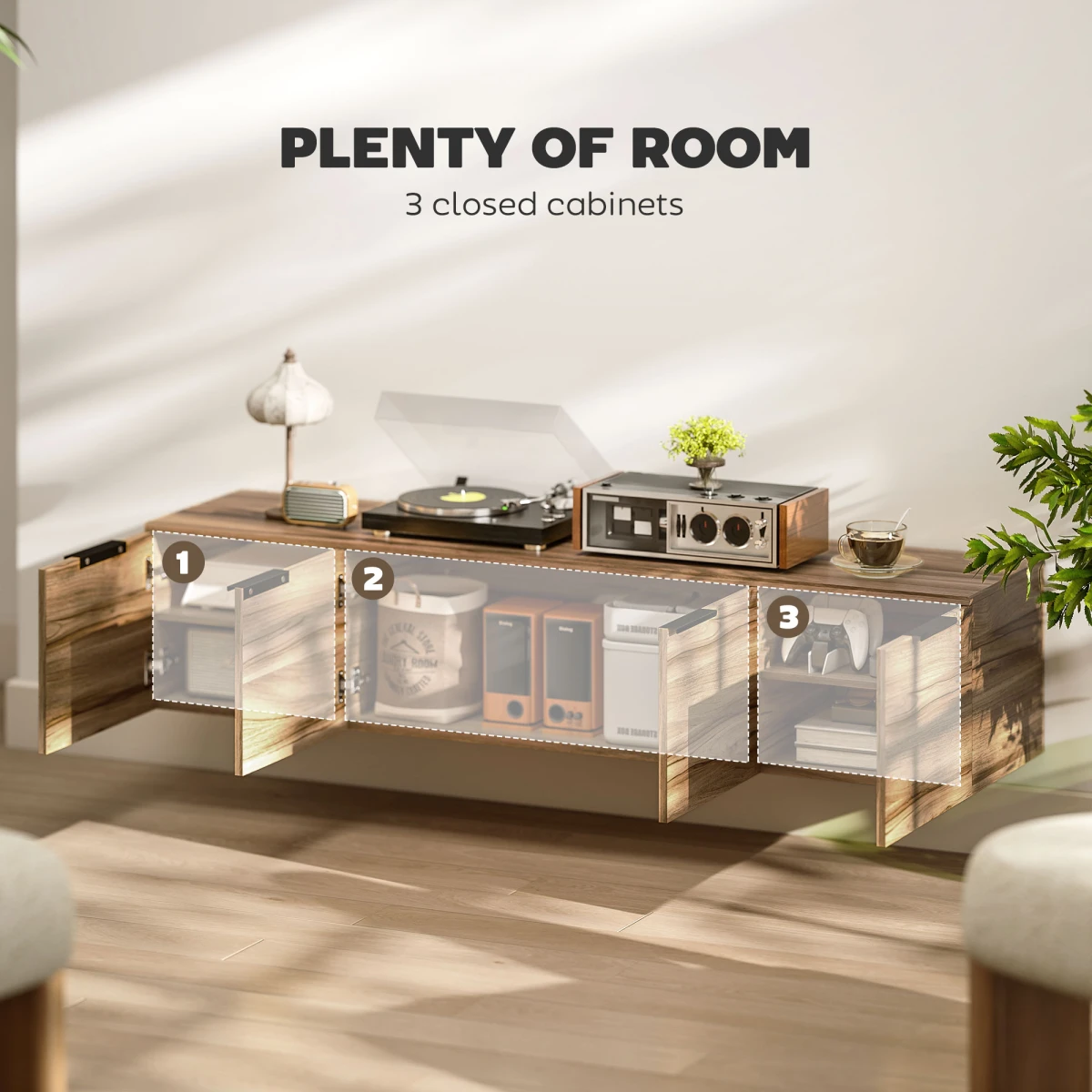 HOMCOM Floating TV Stand 65in TV Shelves Rustic Brown Den by HOMCOM