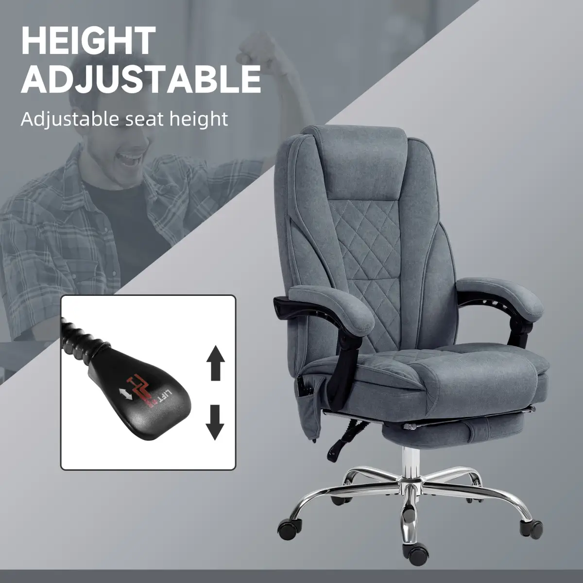 N/A Massaging Office Chair For Home Office With 135 Degree Recline Footrest HOMCOM Six Point Vibration And Timer - Office Chair