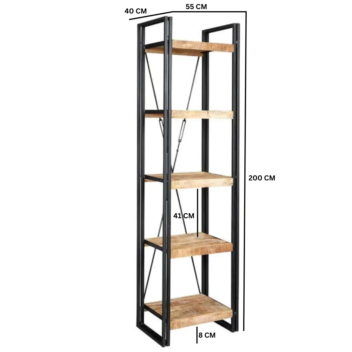 Indian Hub Cosmo Industrial Slim Open Bookcase - Bookcase
