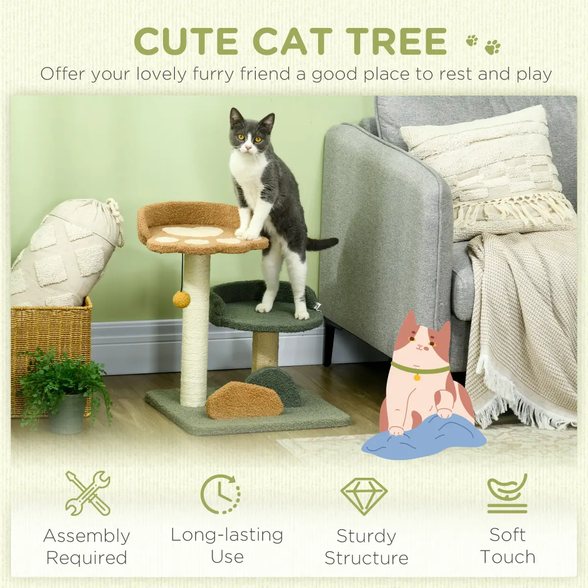 PawHut 52cm Cat Tree for Indoor Cats, Scratching Posts with Two Bed, Toy Ball - Cat Tree