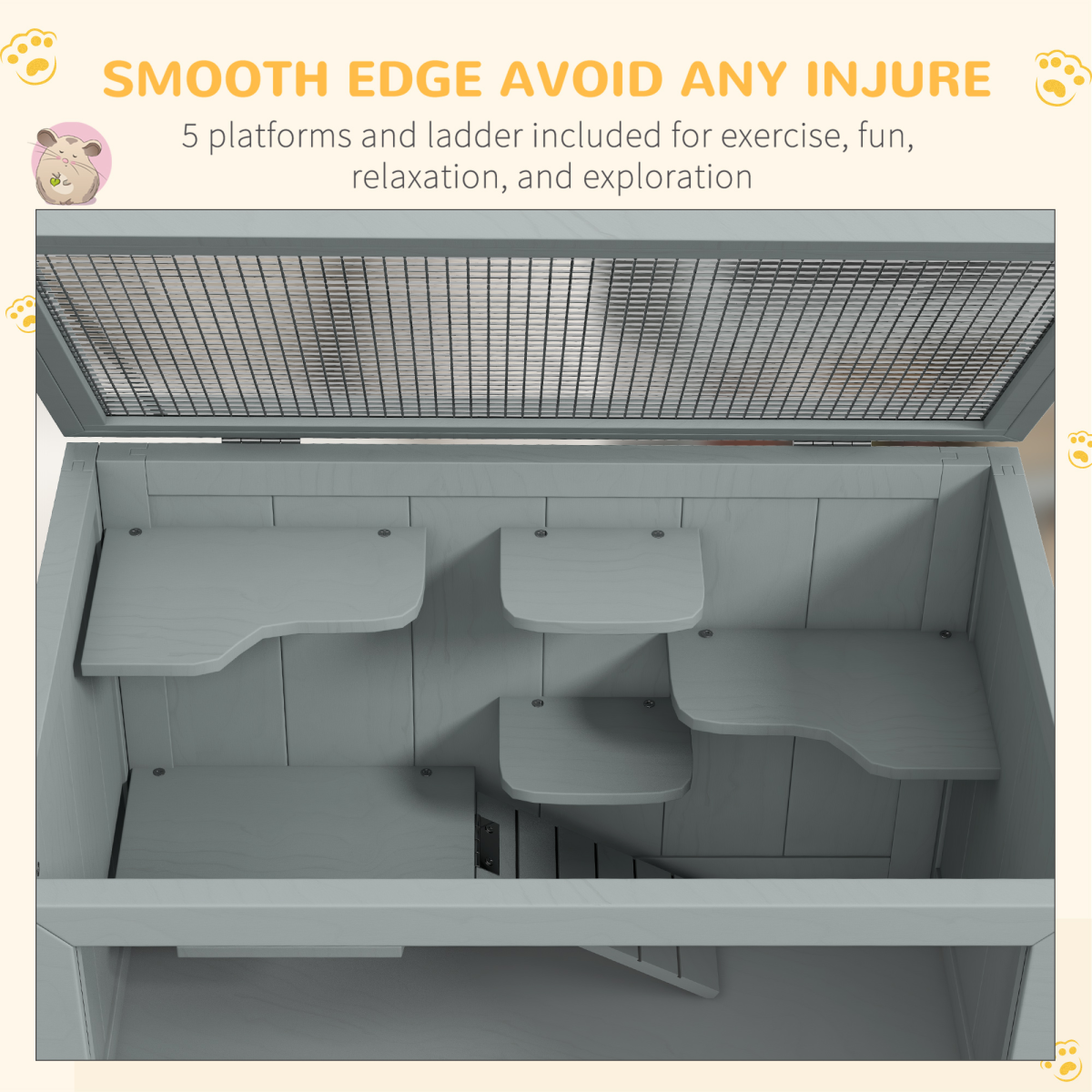 PawHut Wooden Hamster Cage w/ Storage Shelf, Openable Top for Gerbils, Grey - from PawHut