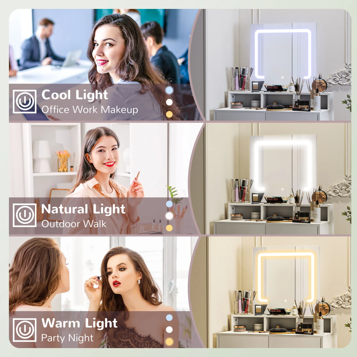 HOMCOM HOMCOM Dressing Table Mirror LED Lights Bedroom - Bedside Table