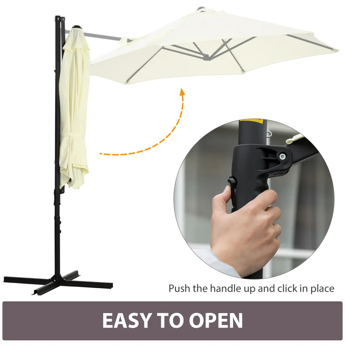Premium Cantilever Parasol 2.5m With 360 Degree Rotation And Cross Base Beige For Large Patio Sets - Outsunny - Home Symphony