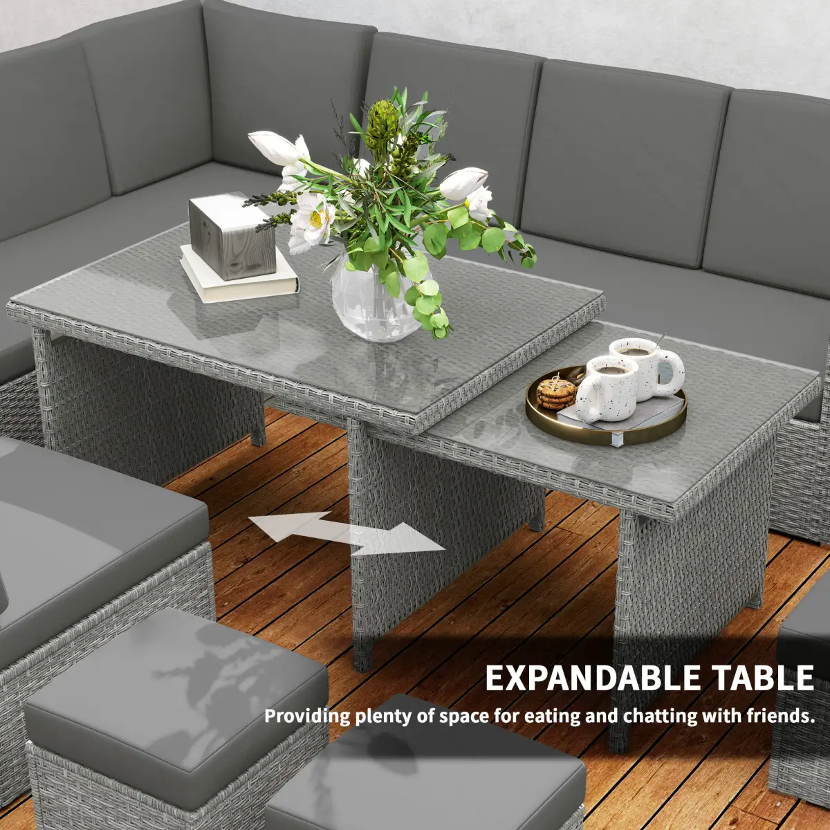 Outsunny Outsunny 10-Seater Sofa Sectional w/ Cushioned Seat, Footstools and Glass Table - Garden Sofa Sets