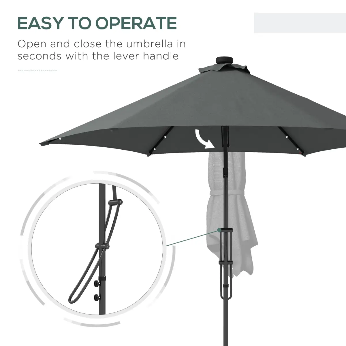 Outsunny Outsunny 3(m) Cantilever Garden Parasol Umbrella W/ Solar LED and Cover, Grey - Parasol