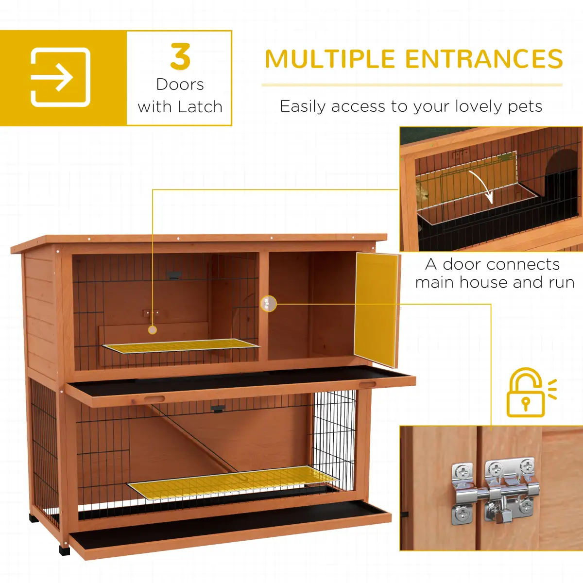 PawHut PawHut Wooden Rabbit Hutch Antiseptic Outdoor, for 1-2 Rabbits, Orange - Rabbit Hutch