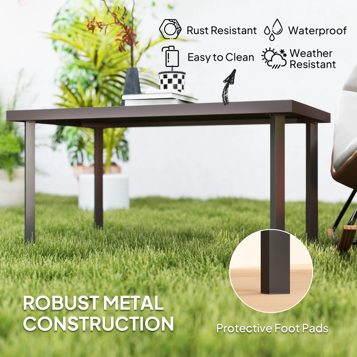 Outsunny Outsunny Metal Garden Coffee Table 95x55 cm Tabletop Woodgrain Finish for Outdoor Patio - Coffee Table