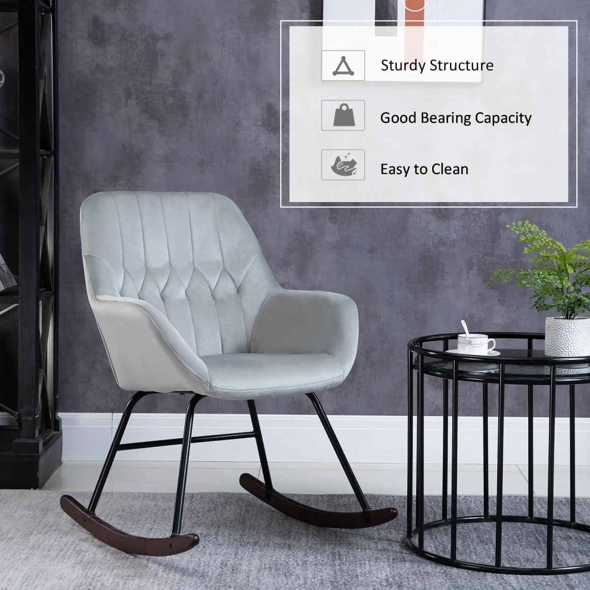 Unbranded Premium Rocking Chair Tub Shape With Steel Frame And Plush Padding For Home Office Grey Ergonomic Back Support - Accent Chair