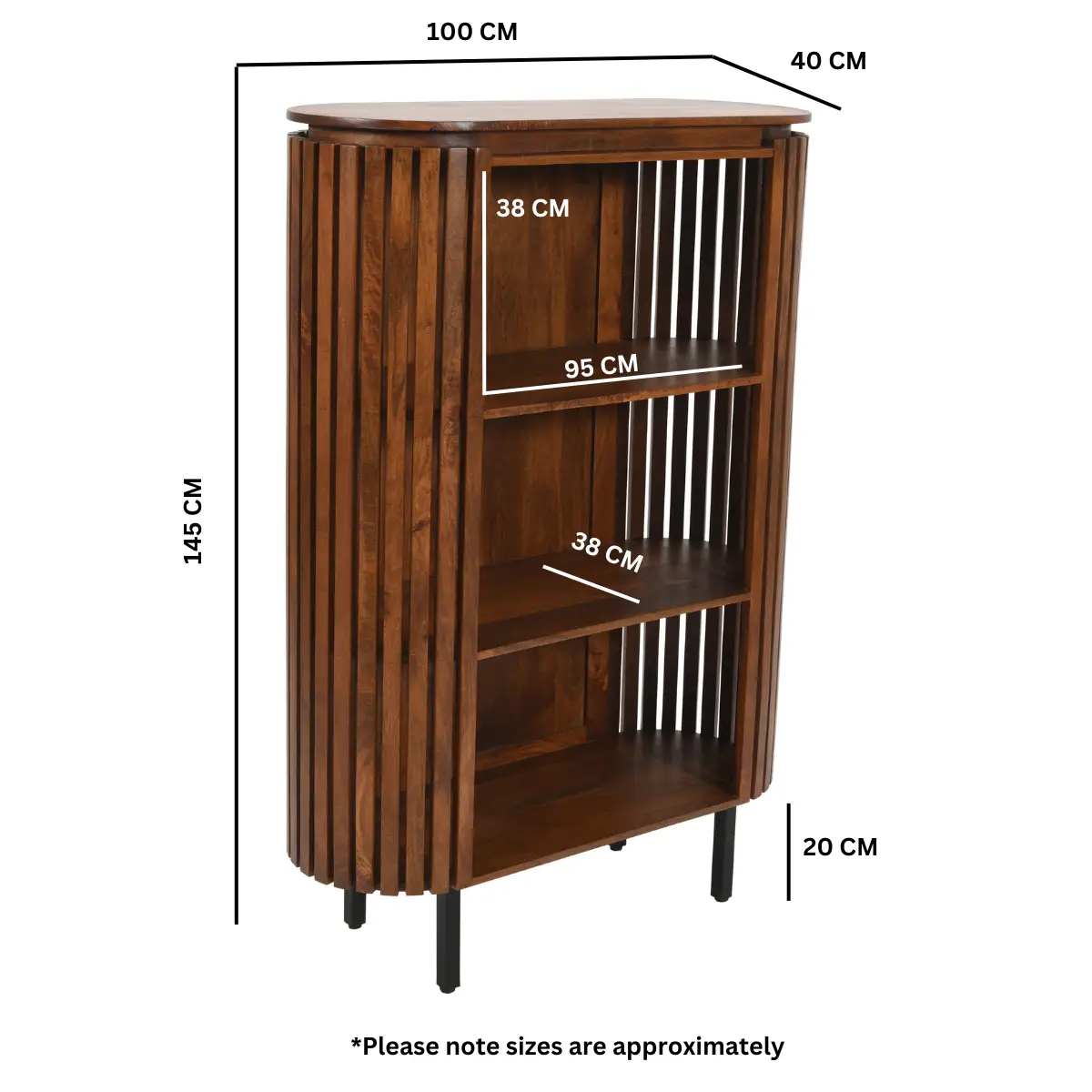 Indian Hub Slatted Mango Wood Bookcase- Medium High - Bookcase