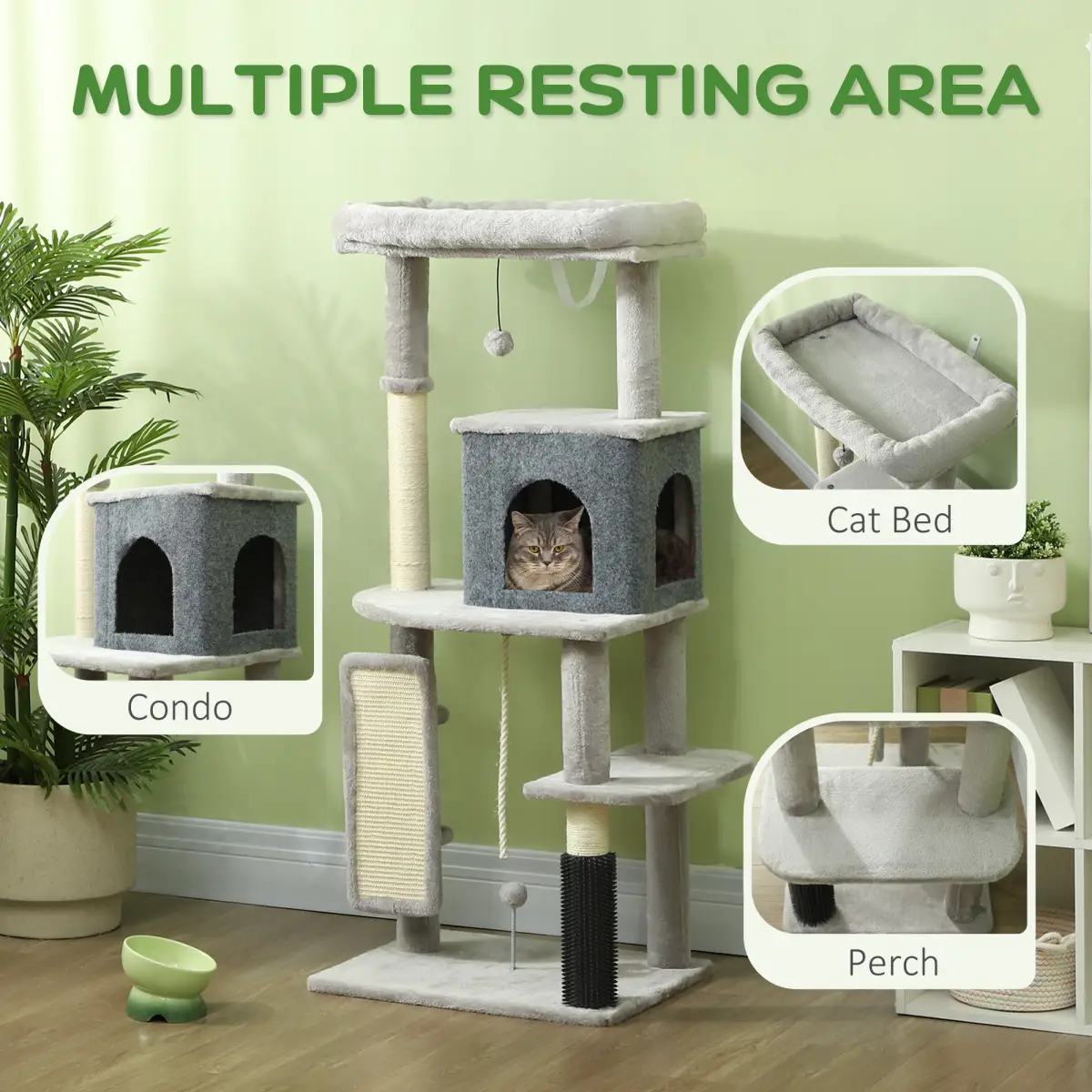 PawHut PawHut 132cm Cat Tree for Indoor Cats w/ Scratching Posts, Light Grey - Cat Tree