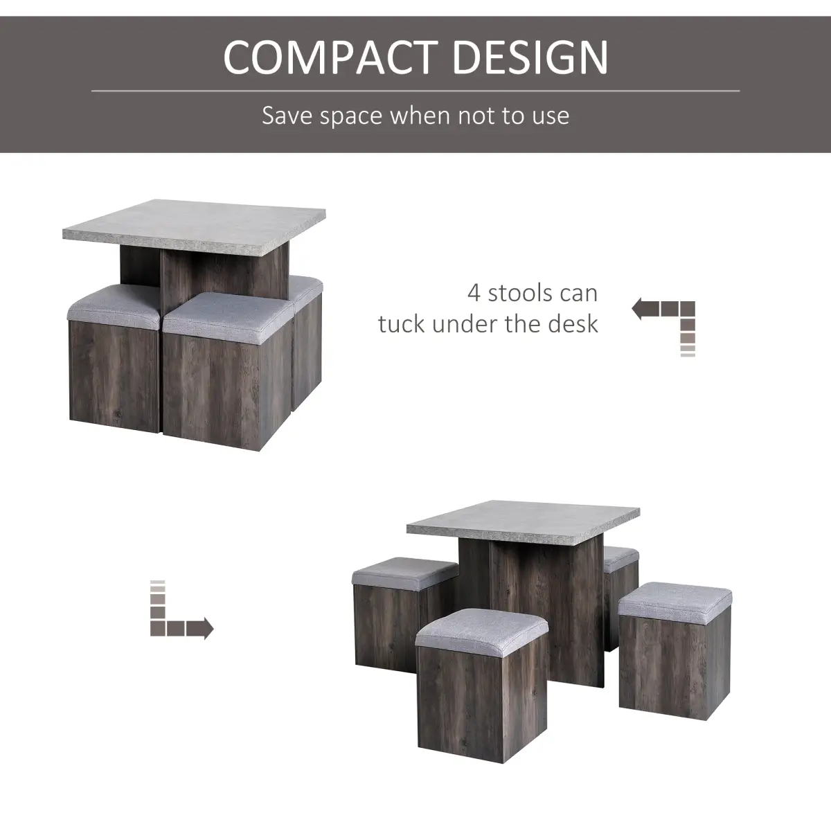 HOMCOM 5Pcs Garden Wooden Dining Table Set Particle Removable Lid Board Chair Seat-Grey - Garden Set